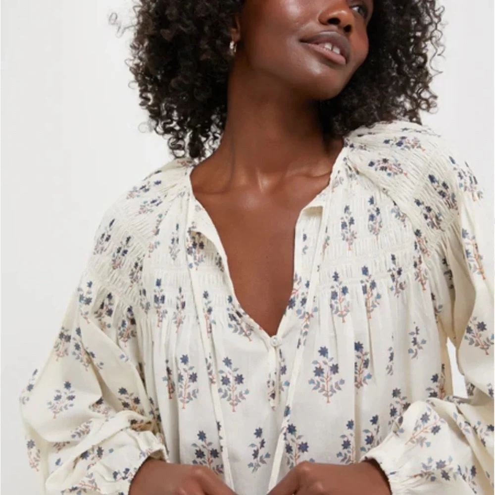 Ivory Floral Peasant Blouse - Women Tops - Picture 3 of 8